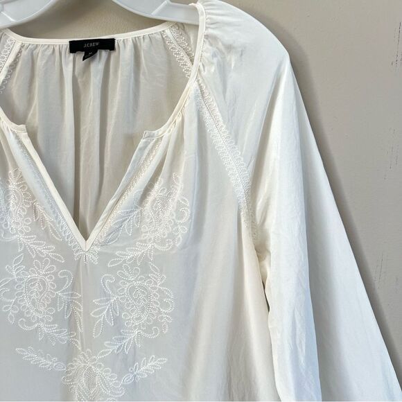 J Crew Boho SILK Delicate Embroidered V Neck Long Sleeve Boho Chic Blouse Size M - Picture 3 of 15